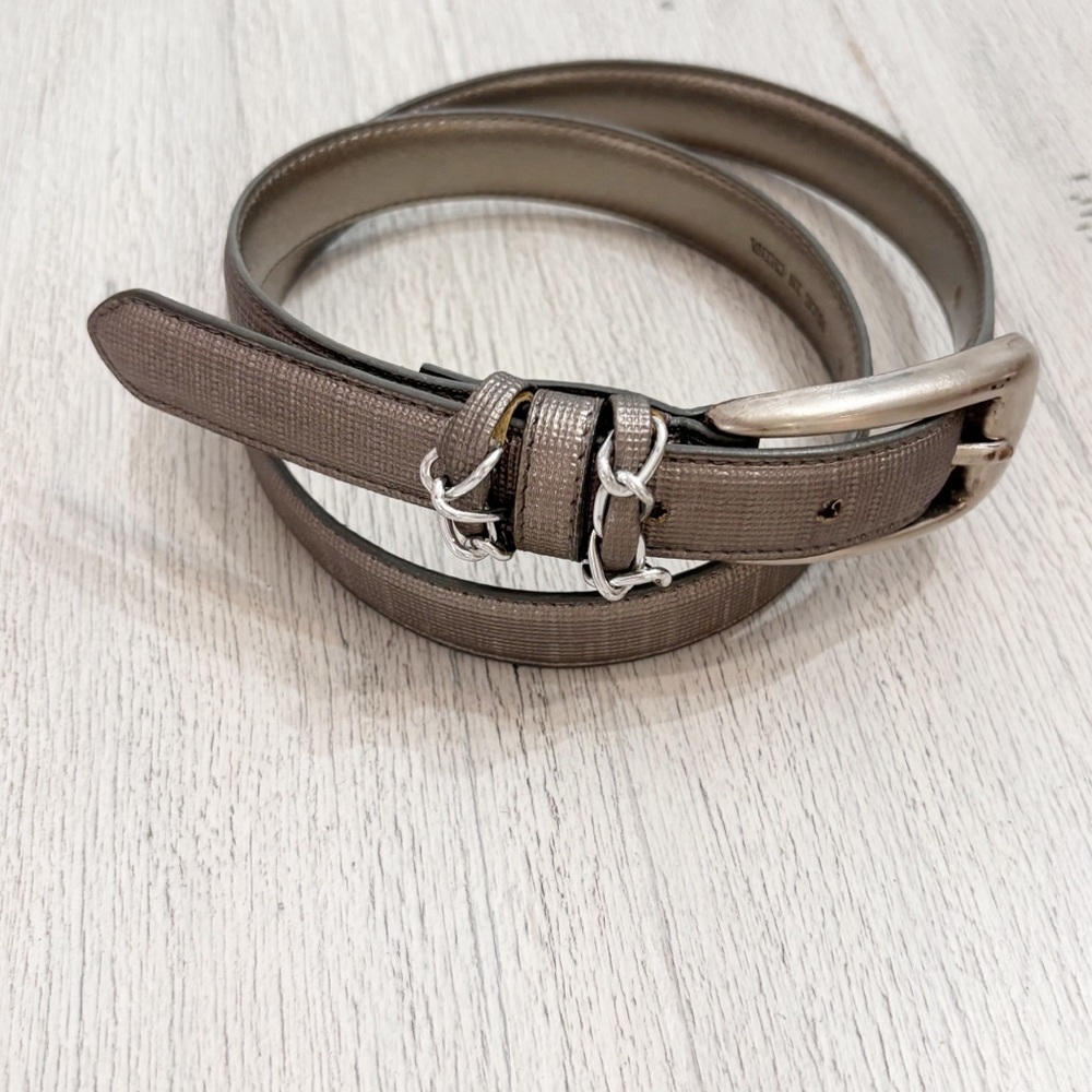 FOB TRADING Women’s Pewter Metallic Textured Belt Chain Detail Size Medium